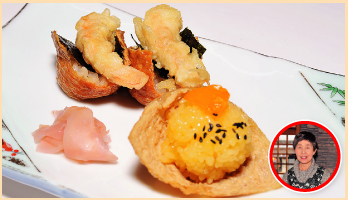 金ごまいなり(手前)天むすいなり(奥)